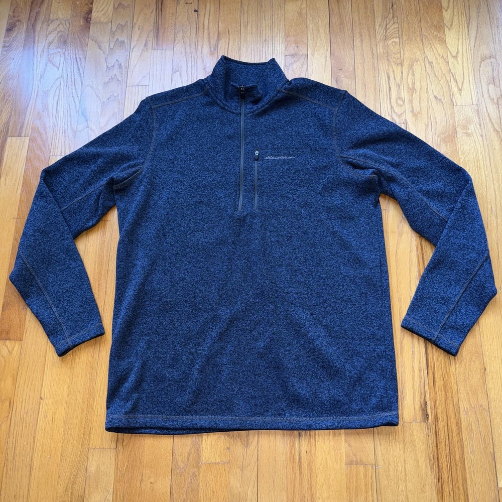 Eddie Bauer 1/4 Zip Pullover Mens‎ XLT Blue Fleece Knit Hiking Sweater Top